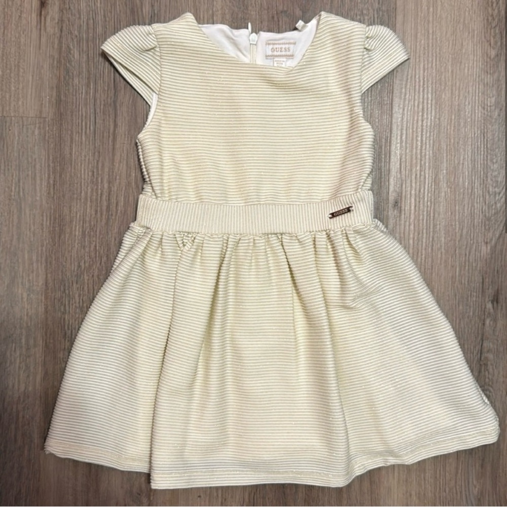 GUESS Baby Girl Cream Gold Shimmer Party Dress w/ Bloomers | 24M LIKE NEW